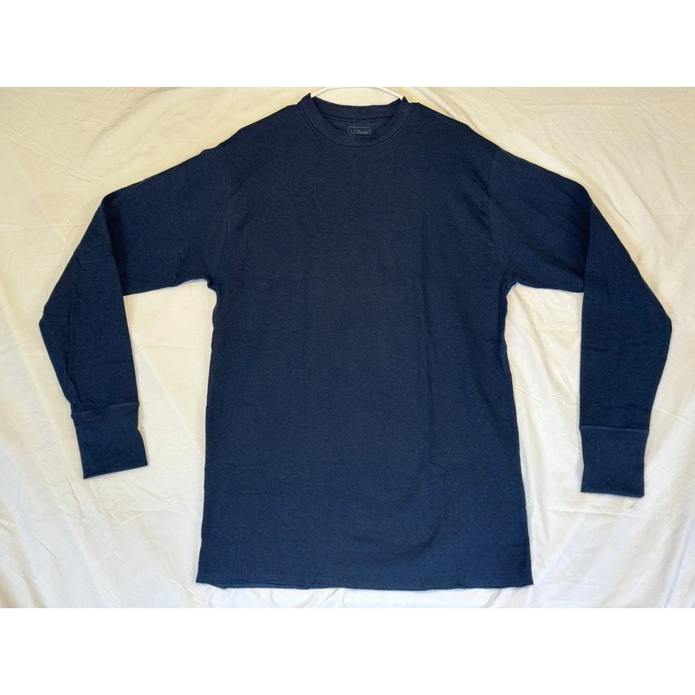 LL Bean Mens M Tall Navy Blue Wool Blend Thermal Shirt Long Sleeve 237758 NEW
